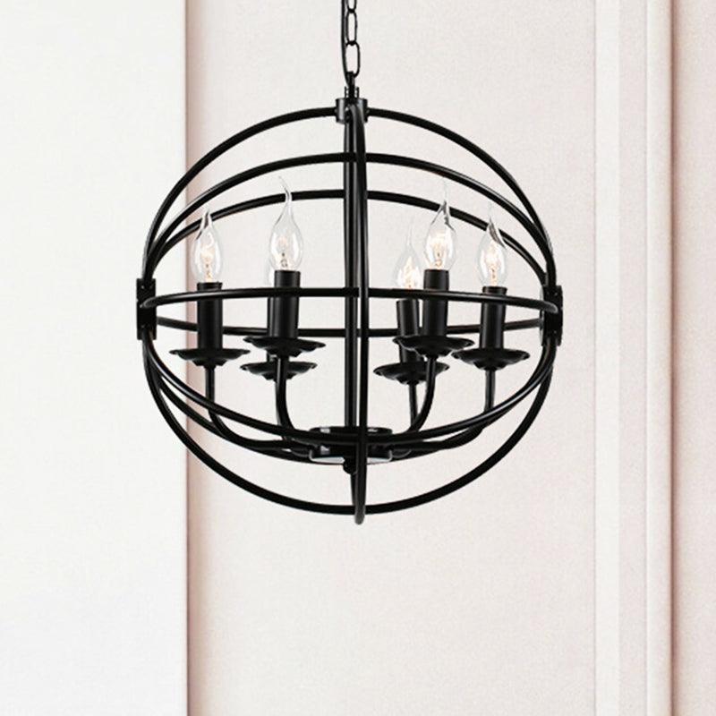 6-Light Metal Hanging Chandelier Industrial Black Candle Pendant - Rebooters