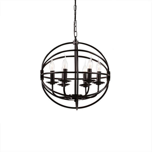 6-Light Metal Hanging Chandelier Industrial Black Candle Pendant - Rebooters