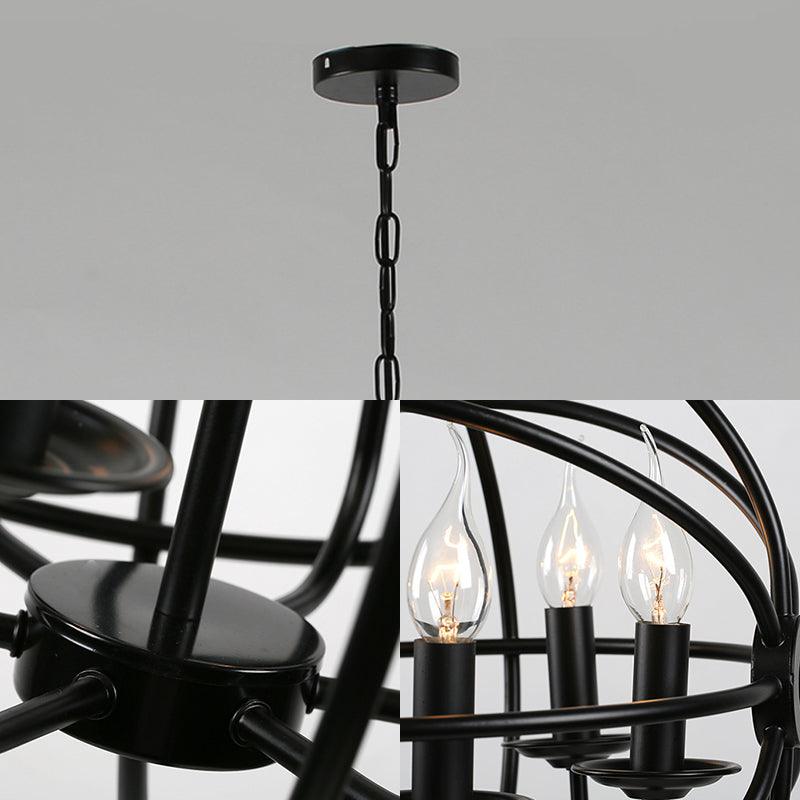 6-Light Metal Hanging Chandelier Industrial Black Candle Pendant - Rebooters