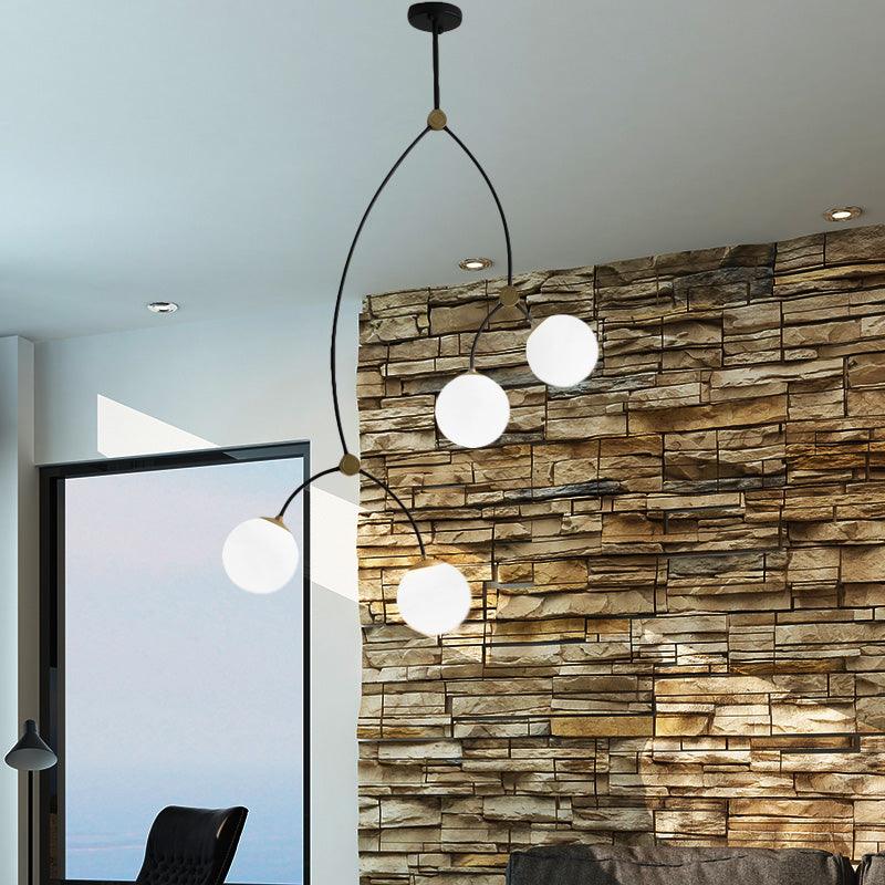 4 Lights Study Room Ceiling Chandelier with White Clear Glass Shade - Rebooters