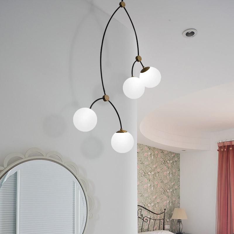 4 Lights Study Room Ceiling Chandelier with White Clear Glass Shade - Rebooters
