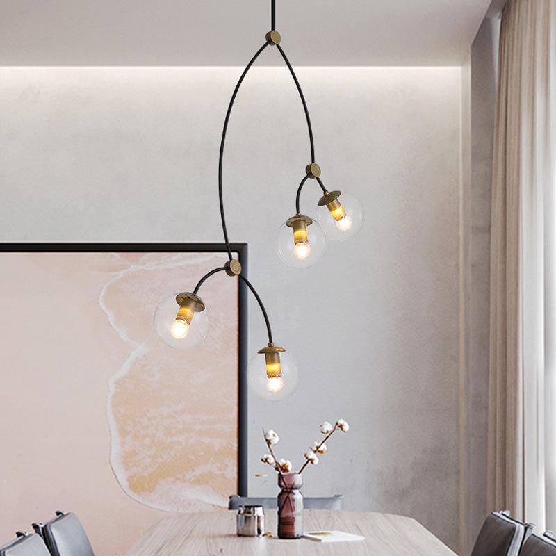 4 Lights Study Room Ceiling Chandelier with White Clear Glass Shade - Rebooters