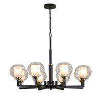 3/6/8 Bulbs Ceiling Lamp Globe Clear Textured Glass Traditional Living Room Chandelier Pendant Light in Black - Rebooters