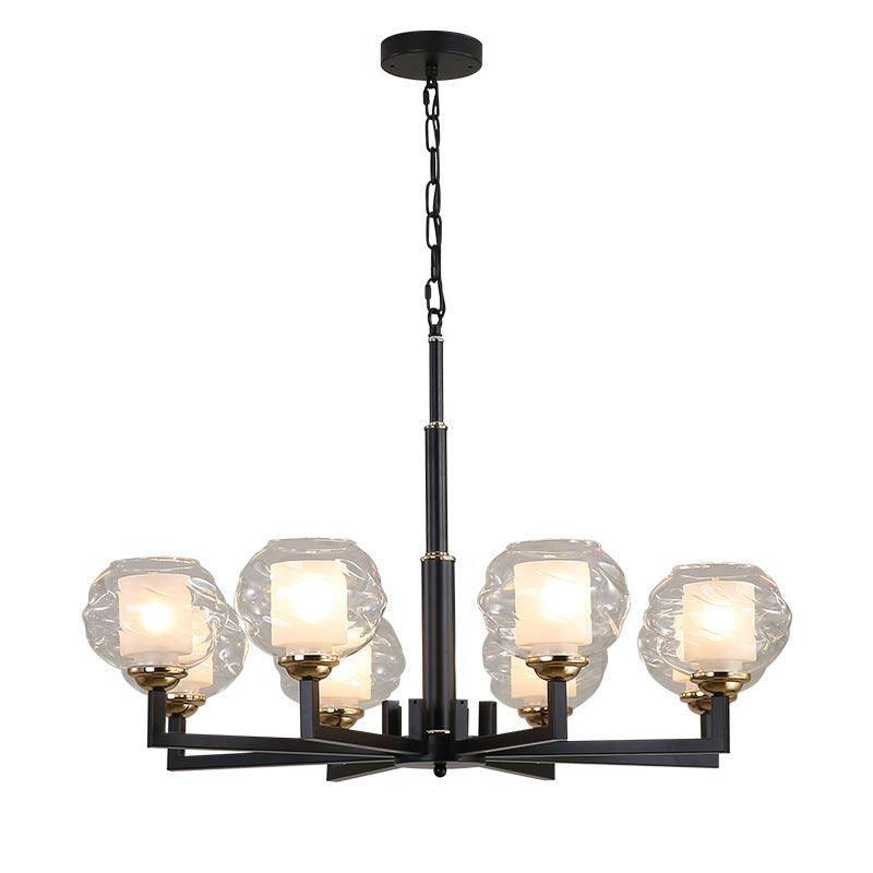 3/6/8 Bulbs Ceiling Lamp Globe Clear Textured Glass Traditional Living Room Chandelier Pendant Light in Black - Rebooters