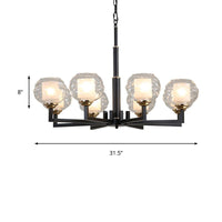 3/6/8 Bulbs Ceiling Lamp Globe Clear Textured Glass Traditional Living Room Chandelier Pendant Light in Black - Rebooters