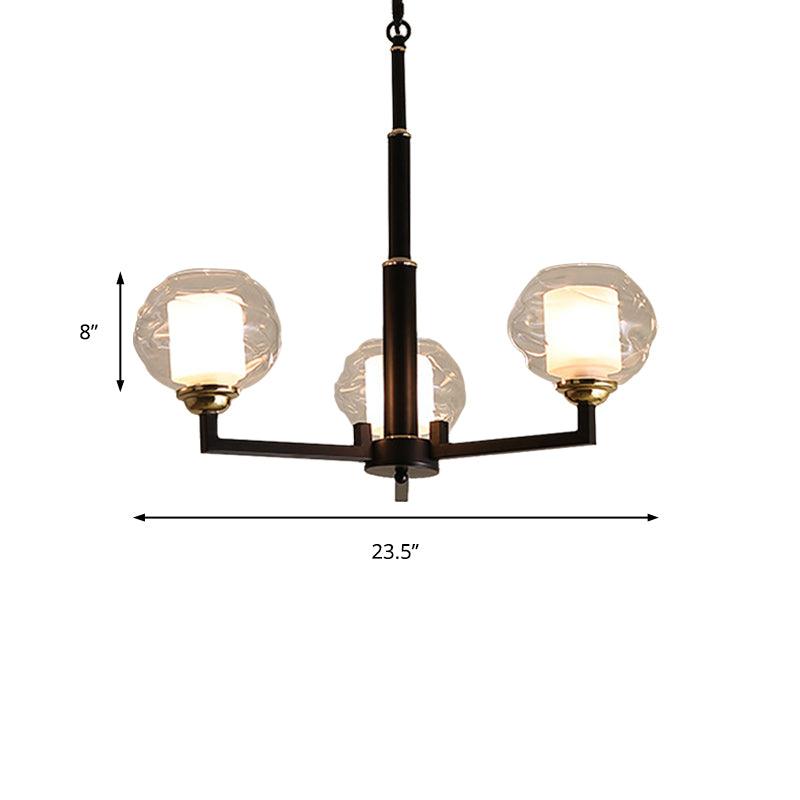 3/6/8 Bulbs Ceiling Lamp Globe Clear Textured Glass Traditional Living Room Chandelier Pendant Light in Black - Rebooters
