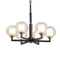 3/6/8 Bulbs Ceiling Lamp Globe Clear Textured Glass Traditional Living Room Chandelier Pendant Light in Black - Rebooters