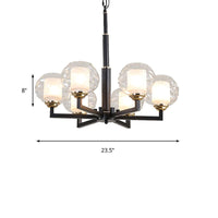 3/6/8 Bulbs Ceiling Lamp Globe Clear Textured Glass Traditional Living Room Chandelier Pendant Light in Black - Rebooters