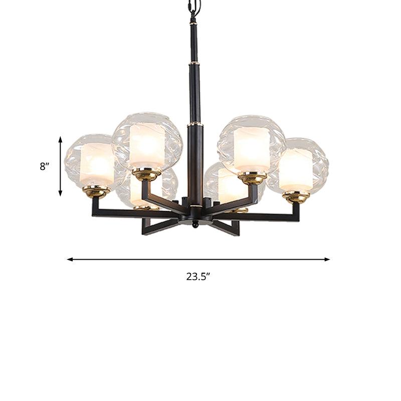 3/6/8 Bulbs Ceiling Lamp Globe Clear Textured Glass Traditional Living Room Chandelier Pendant Light in Black - Rebooters