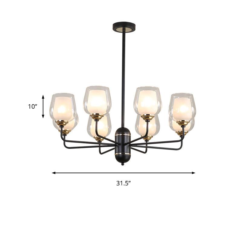 3/6/8 Lights Clear Glass Hanging Chandelier Black Pendant Light - Rebooters