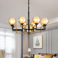 3/6/8 Lights Amber Glass Pendant Chandelier Black Bubble Fixture - Rebooters