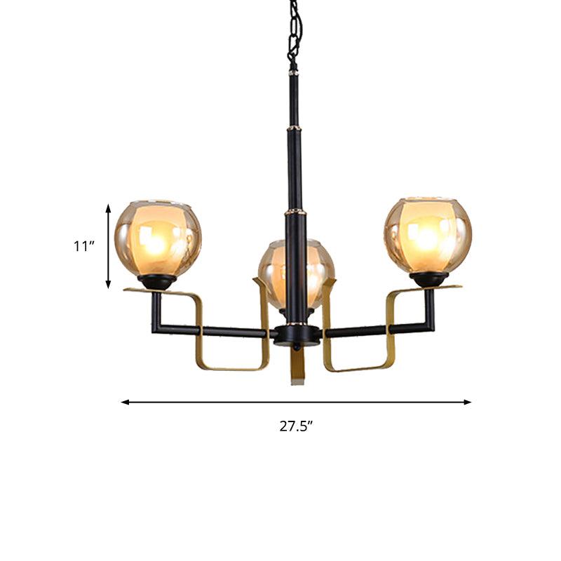 3/6/8 Lights Amber Glass Pendant Chandelier Black Bubble Fixture - Rebooters