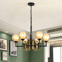 3/6/8 Lights Amber Glass Pendant Chandelier Black Bubble Fixture - Rebooters