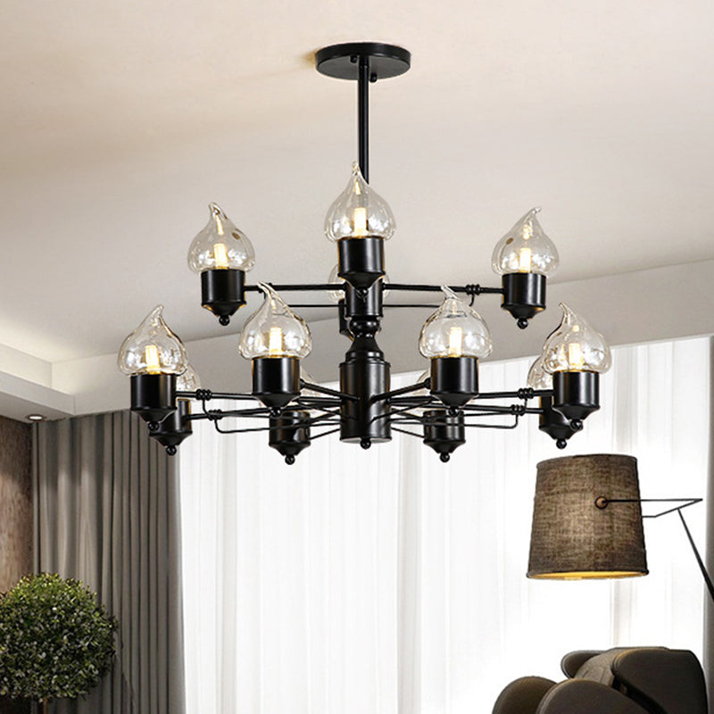 Two-Tiers Living Room Pendant Chandelier Black Metal Fixture - Rebooters