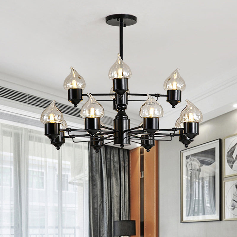 Two-Tiers Living Room Pendant Chandelier Black Metal Fixture - Rebooters