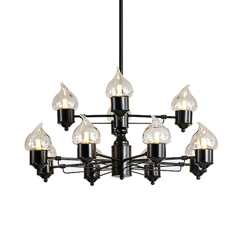 Two-Tiers Living Room Pendant Chandelier Black Metal Fixture - Rebooters