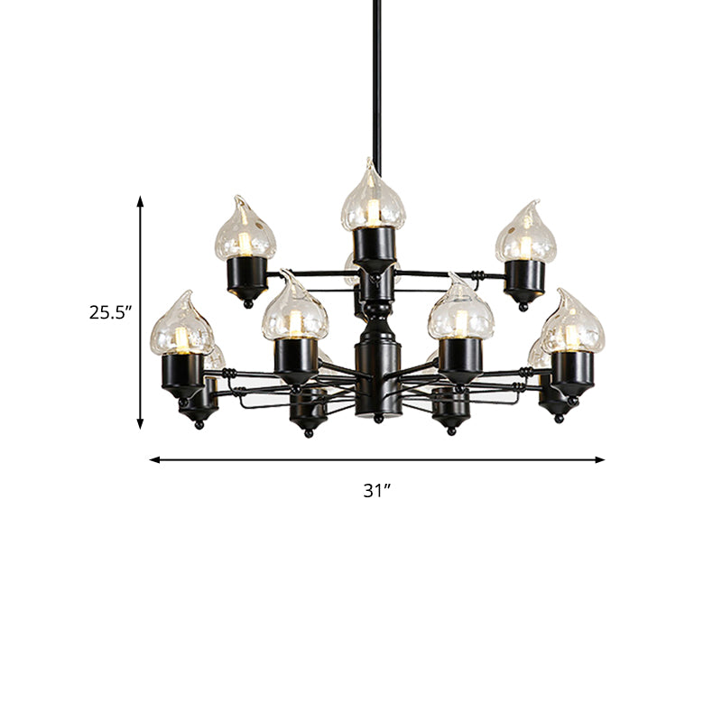 Two-Tiers Living Room Pendant Chandelier Black Metal Fixture - Rebooters