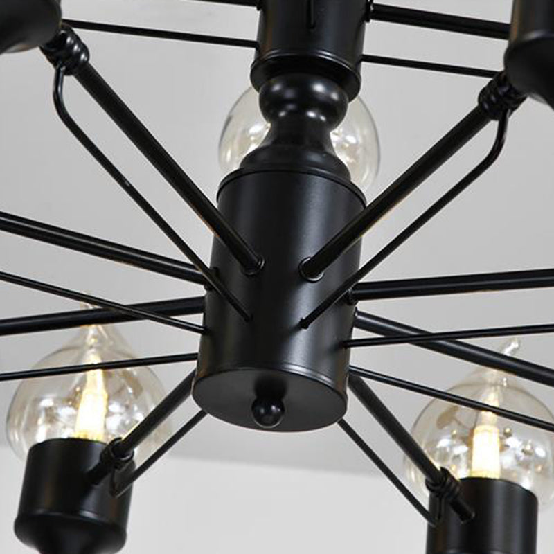 Two-Tiers Living Room Pendant Chandelier Black Metal Fixture - Rebooters