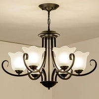 3/6/8 Lights Ceiling Light Traditional Flower Shape Frosted Glass Hanging Chandelier in Black - Rebooters