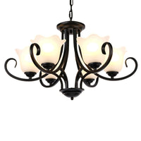 3/6/8 Lights Ceiling Light Traditional Flower Shape Frosted Glass Hanging Chandelier in Black - Rebooters