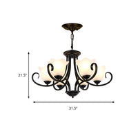 3/6/8 Lights Ceiling Light Traditional Flower Shape Frosted Glass Hanging Chandelier in Black - Rebooters