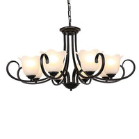 3/6/8 Lights Ceiling Light Traditional Flower Shape Frosted Glass Hanging Chandelier in Black - Rebooters