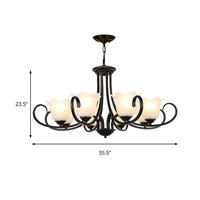 3/6/8 Lights Ceiling Light Traditional Flower Shape Frosted Glass Hanging Chandelier in Black - Rebooters