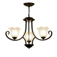 3/6/8 Lights Ceiling Light Traditional Flower Shape Frosted Glass Hanging Chandelier in Black - Rebooters