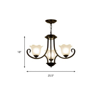 3/6/8 Lights Ceiling Light Traditional Flower Shape Frosted Glass Hanging Chandelier in Black - Rebooters