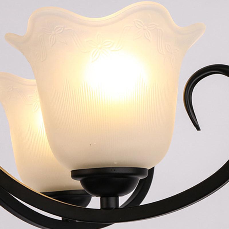 3/6/8 Lights Ceiling Light Traditional Flower Shape Frosted Glass Hanging Chandelier in Black - Rebooters