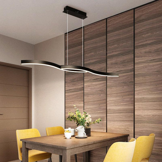Acrylic Wavy Chandelier Light Modern Black LED Ceiling Pendant Light - Rebooters