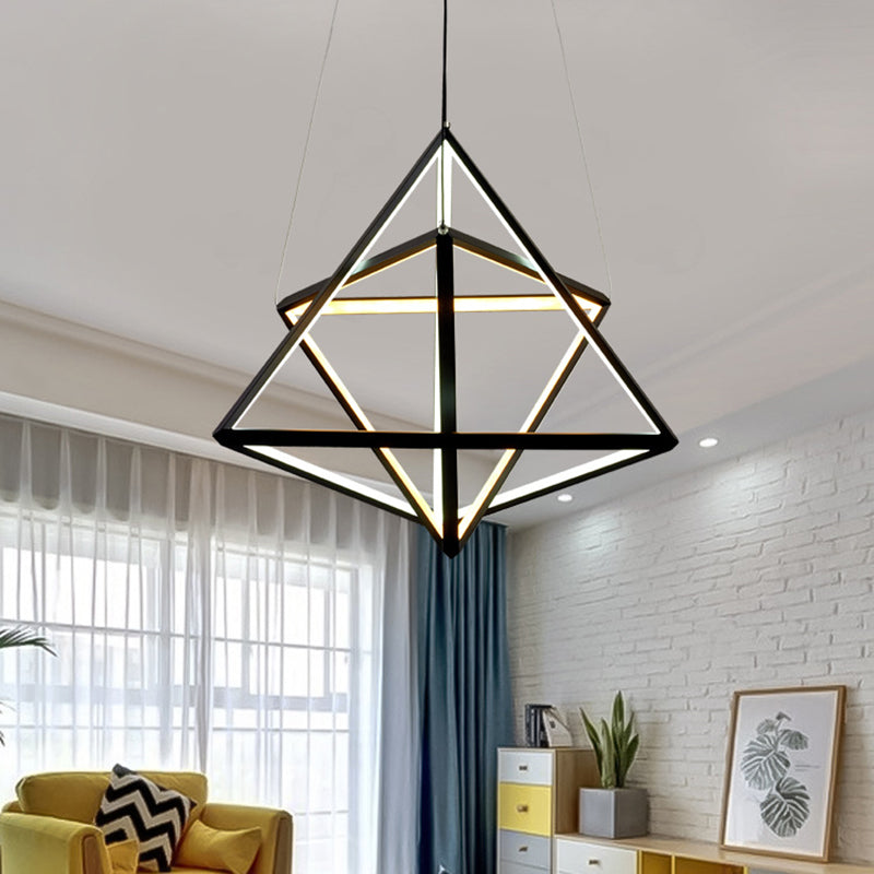 Triangle Dining Room Chandelier Lamp Acrylic Simple Style Black LED Suspension Light - Rebooters