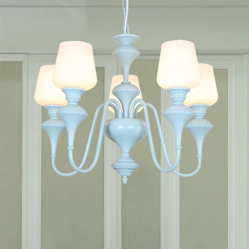 Nordic Style Blue Chandelier Cylinder Shade Metal Hanging Light - Rebooters