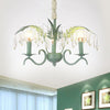 Metal Candle Hanging Light with Leaf & Crystal Restaurant 3 Lights Nordic Chandelier in Green - Rebooters