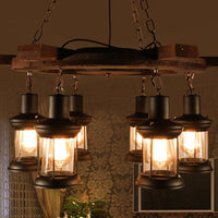 3/6-Bulb Ceiling Lamp with Lantern Shade Clear Glass Black - Rebooters
