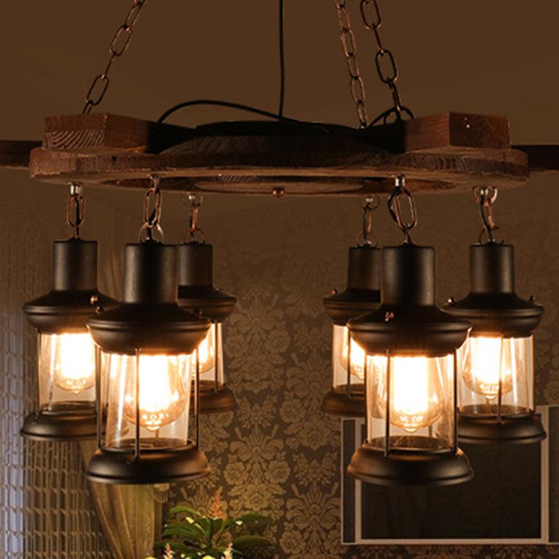 3/6-Bulb Ceiling Lamp with Lantern Shade Clear Glass Black - Rebooters