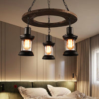3/6-Bulb Ceiling Lamp with Lantern Shade Clear Glass Black - Rebooters
