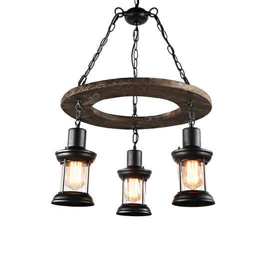 3/6-Bulb Ceiling Lamp with Lantern Shade Clear Glass Black - Rebooters