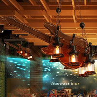 6-Light Clear Glass Hanging Chandelier Coastal Brown Lantern - Rebooters