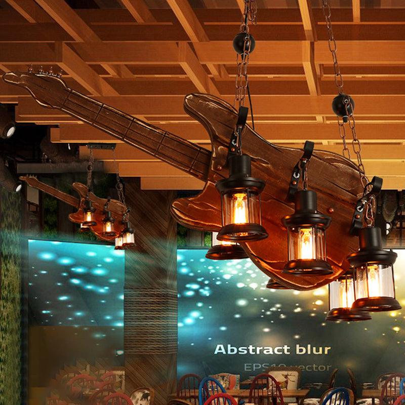 6-Light Clear Glass Hanging Chandelier Coastal Brown Lantern - Rebooters