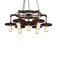 Antique Copper 7 Lights Chandelier Light Fixture Retro Industrial Metal Gear Shaped Pendant Lamp - Rebooters
