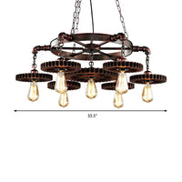 Antique Copper 7 Lights Chandelier Light Fixture Retro Industrial Metal Gear Shaped Pendant Lamp - Rebooters