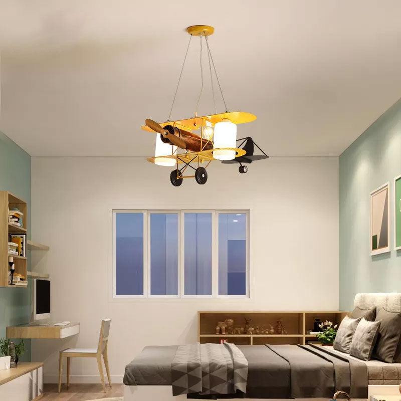 Aircraft Shaped Metal LED Lighting Fixture Modern Yellow Chandelier Light for Child Room - Rebooters