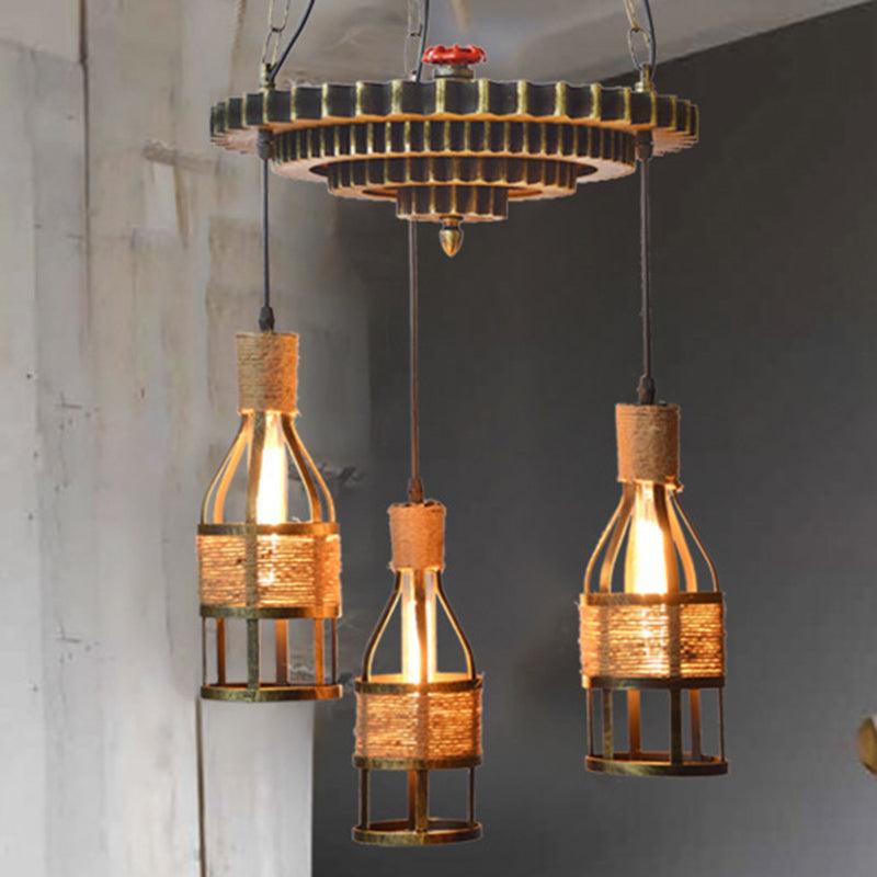 3-Light Rope and Metal Hanging Chandelier Industrial Bronze - Rebooters