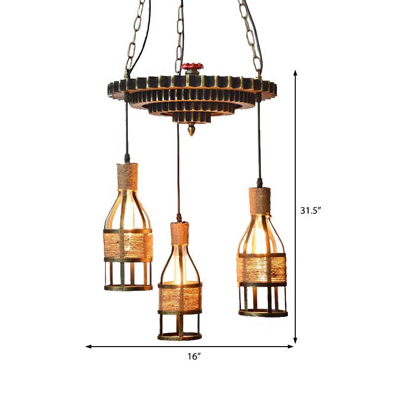 3-Light Rope and Metal Hanging Chandelier Industrial Bronze - Rebooters