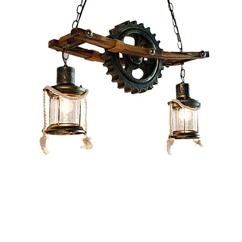 2 Lights Ceiling Light Coastal Kerosene Clear Glass Chandelier - Rebooters