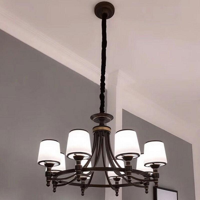 Black Tapered Shade Suspension Light Rustic Ribbed Glass Chandelier - Rebooters