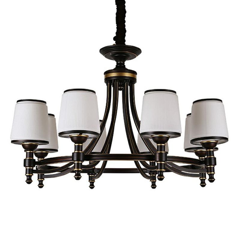Black Tapered Shade Suspension Light Rustic Ribbed Glass Chandelier - Rebooters