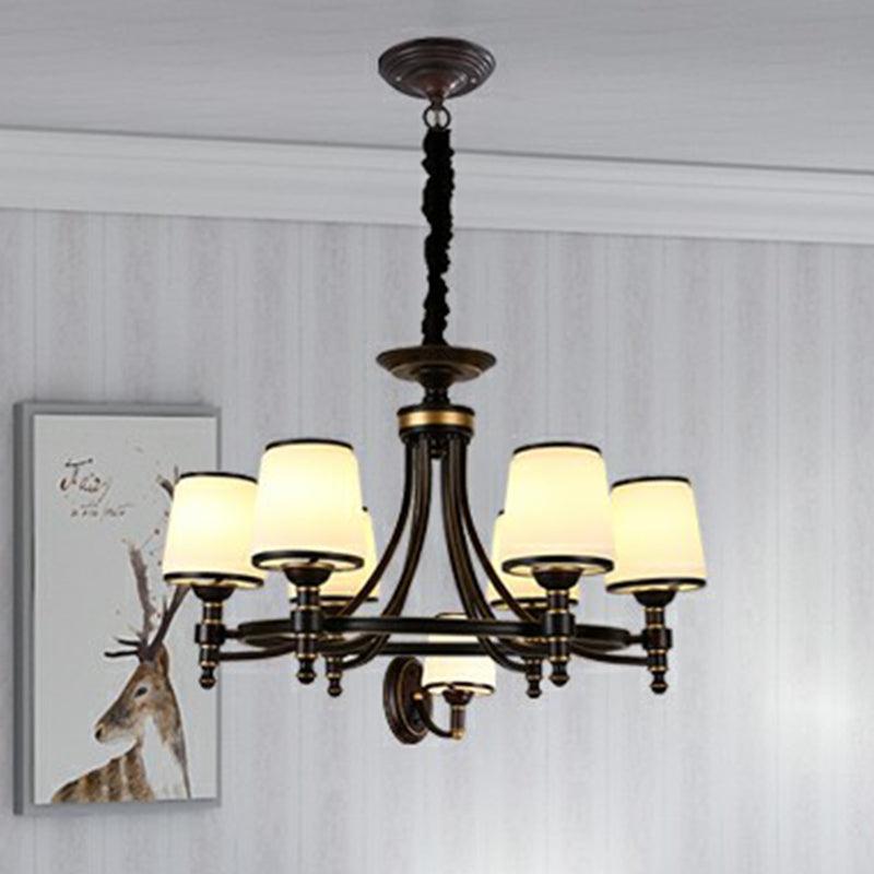 Black Tapered Shade Suspension Light Rustic Ribbed Glass Chandelier - Rebooters