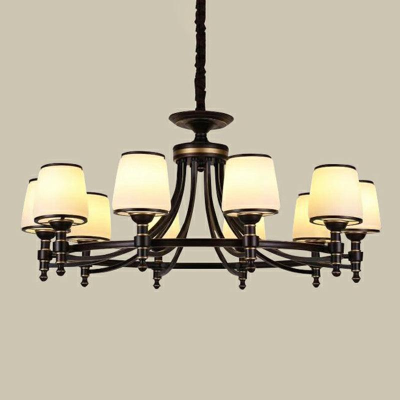 Black Tapered Shade Suspension Light Rustic Ribbed Glass Chandelier - Rebooters